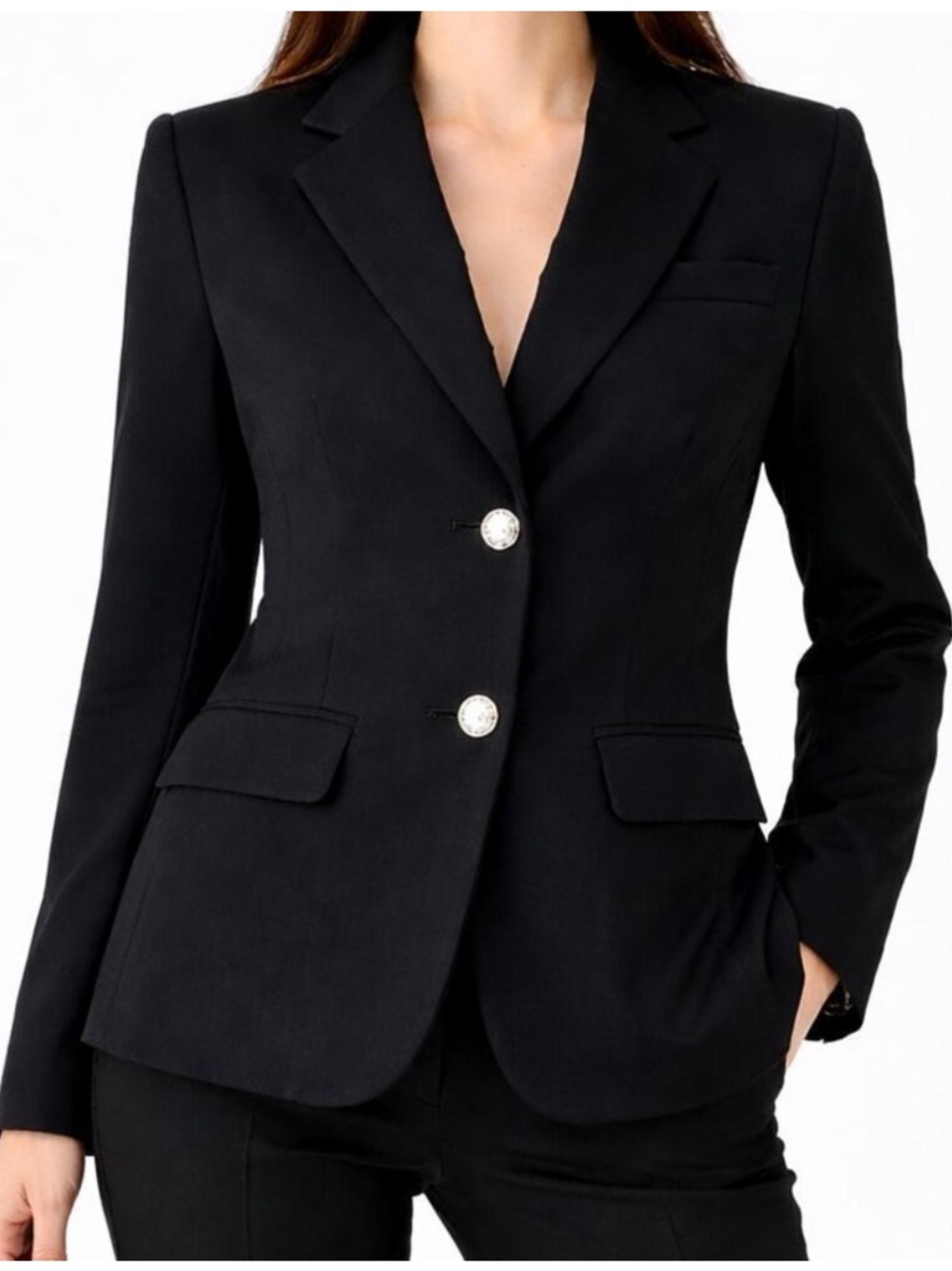 Lauren Ralph Lauren Women's Black Structured Blazer Size 6 Silver Crested Button - Picture 8 of 8